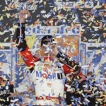 RICHMOND, VIRGINIA - AUGUST 14: Kevin Harvick, driver of the #4 Mobil 1 Ford, celebrates in victory lane after winning the NASCAR Cup Series Federated Auto Parts 400 at Richmond Raceway on August 14, 2022 in Richmond, Virginia. (Photo by Chris Graythen/Getty Images)